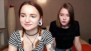 Teen lesbian best friends strip and tease on webcam