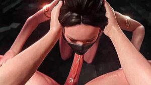 Kitana gives killer head to bulging senpai