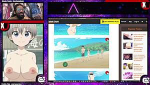 Nude uzaki-chan shows her huge thick mommy breasts in public outdoor hentai comic scene