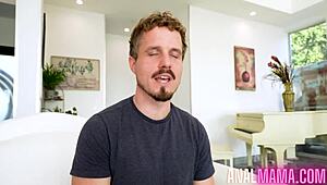 in this cheeky exercise session, christie stevens, the milf mommy, gives robby apples a taboo blowjob and ass play