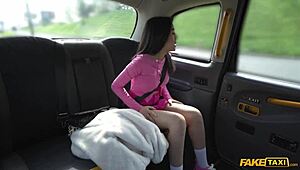 Fake Taxi driver gets teased by petite London teen with tight body