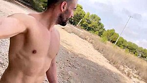 Spanish Amateur Stud with Big Cock Jerks Off on Public Trail with Cumshot