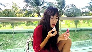 a sexy brunette with long hair reveals makeup secrets for a flawless face