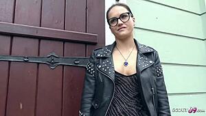 German scout tricks fitness teen Barbara in glasses to fuck at fake model job pickup