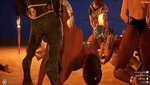 intriguing wildlife group orgy in 3d hentai