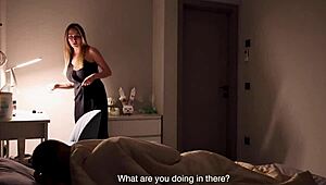 Stepson slams stepmother hard during thunder, intense big tits action