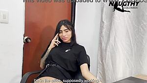 Teen Masturbates With Dildo In Office Waiting For Patient