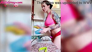 Tattooed Girl Dances Horny in Bathroom and Kitchen Compilation!