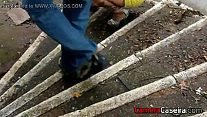 Brazilian pornstar gets blowjob in public at Pacaembu park