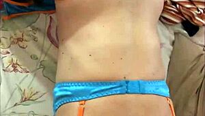 French amateur flaunts leather pants and satin lingerie in pov.