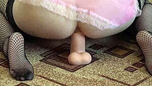 Russian Brunette Stretches Juicy Butt with Dildo