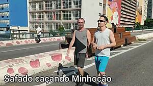 Two Dudes Pound Safado Hard in Bareback Action!