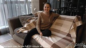 19yo nika teases with shy first-time masturbation on my sofa
