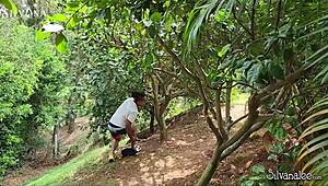 A BBC spies on a fitness MILF's athletic ass outdoors