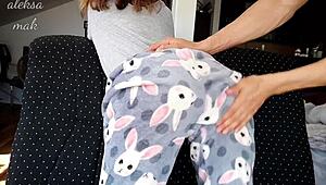 Damn, stepbrother spanking my red ass rough and masturbating my shaved horny slit closeup!