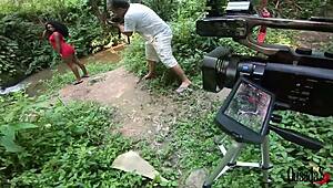 check out this ebony teen making hot outdoor content by the stream!