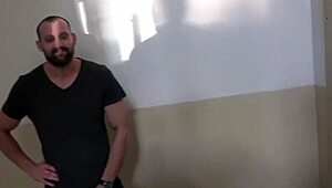 Masked amateur gives handjob and fingering leading to blowjob on public stairs