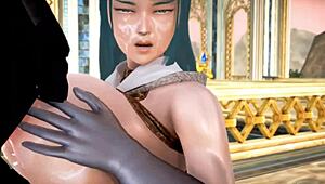 3d hentai demon king and warrior handjob orgasm!