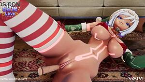 Hentai Vtuber Elfie Love in Christmas Suit Dildo 3D VRChat MMD