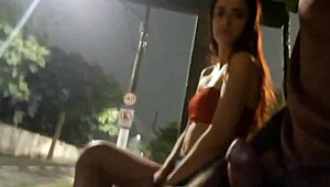guy risks public masturbation for hot redhead at bus stop