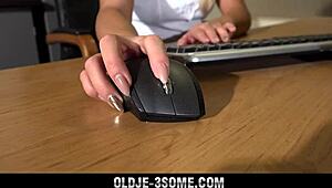 Hot Horny Teen 18+ Threesome with Grandpa in Wild Pussy Fucking