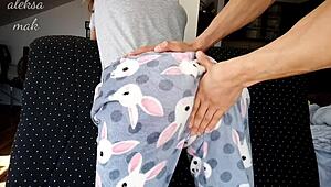 Damn, stepbrother spanking my red ass rough and masturbating my shaved horny slit closeup!