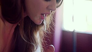 Natural beauty Sybil teases her husband with skilled fingers.