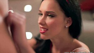 Brunette gives relaxing blowjob with cumshot