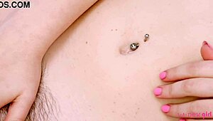 teen brunette shares her naked close-up story on the sofa