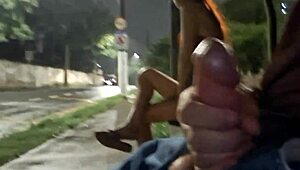 guy risks public masturbation for hot redhead at bus stop