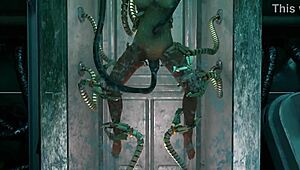 Lara tries bondage machine in her experiment.