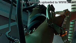 Lara tries bondage machine in her experiment.