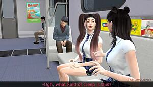 Old Stranger Gropes Young Asian Student In Crowded Subway