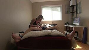 Blonde Gwen Teases Bound Milf With Barefoot Feet And Tattoos