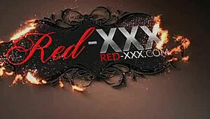 busty mature redhead using toys on stairs