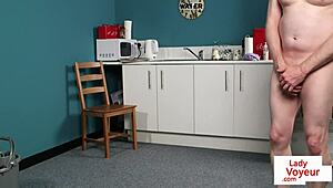 Cfnm Britt INSTRUCTS SUB TO WANK in the kitchen with total humiliation.