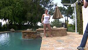 Natasha nice gets all wet and nude by the pool 😍
