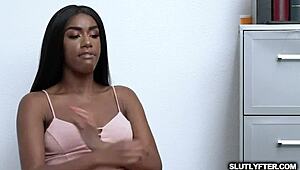 Black Teen Gal Takes Hard Dick from LP Officer Slamming Her from Behind in Office