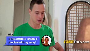 Blonde teacher seduces student with anal sex and big tits