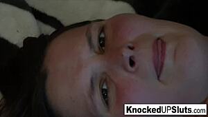 Brunette Babe's Pregnant Belly Cumshot