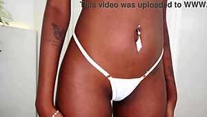 Stunning ebony Jenny gets DPed by two uncut studs