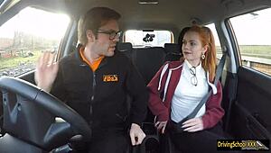 Wow, redhead Ella Hughes swallows a massive cumload outdoors!