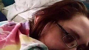 Husband fingering tight pussy and ass of nerdy brunette wife 😍