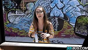 amateur with glasses gets fucked on the bus