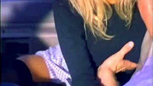 Back in the day, blonde learns hardcore moves in car for retro scene.