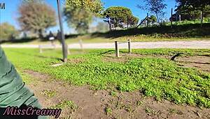 flashing cock in public park with stepdaughter helping cumshot