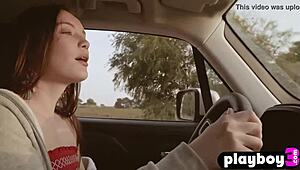 Petite teen models rip clothes for wild outdoor striptease action