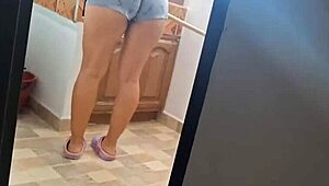 Maid in tight shorts ignites horny spycam fantasies