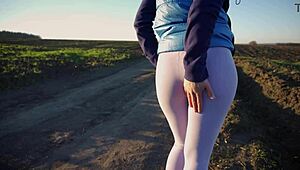 Real amateur teases with tight pants in public ass worship