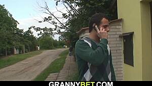 Lonely granny seduces young guy for pleasure